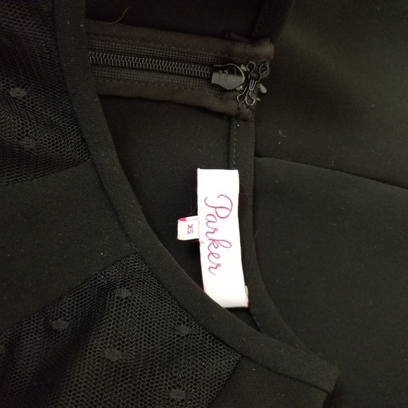 Parker Illusion Dress Black Bell Sleeve Sheath Mesh Stretch Womens Size XS - Picture 13 of 14